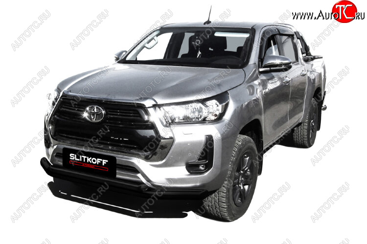 15 899 р. Защита переднего бампера Slitkoff (Ø 76+Ø 57 мм, двойная). Toyota Hilux AN120 1-ый рестайлинг (2017-2020) (Сталь с полимерным покрытием. Цвет: черный)  с доставкой в г. Горно‑Алтайск