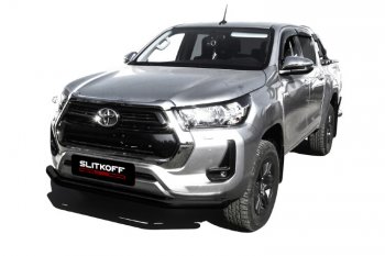 13 449 р. Защита переднего бампера Slitkoff (Ø 76 мм). Toyota Hilux AN120 1-ый рестайлинг (2017-2020) (Сталь с полимерным покрытием. Цвет: черный)  с доставкой в г. Горно‑Алтайск. Увеличить фотографию 1