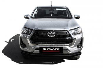 13 449 р. Защита переднего бампера Slitkoff (Ø 76 мм). Toyota Hilux AN120 1-ый рестайлинг (2017-2020) (Сталь с полимерным покрытием. Цвет: черный)  с доставкой в г. Горно‑Алтайск. Увеличить фотографию 2