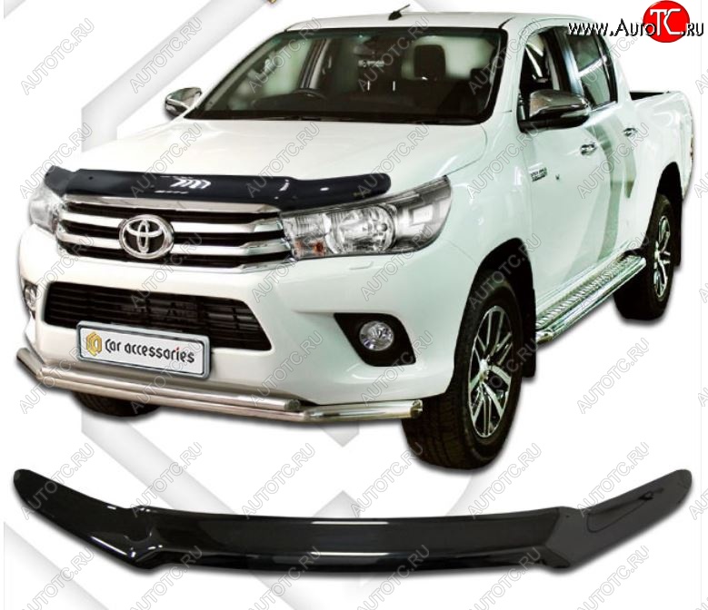 2 099 р. Дефлектор капота CA-Plastiс  Toyota Hilux  AN120 (2016-2020) дорестайлинг, 1-ый рестайлинг (Classic черный, Без надписи)  с доставкой в г. Горно‑Алтайск