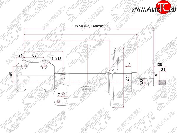 3 899 р. Правый амортизатор передний (2WD, 4WD) SAT  Toyota Allion  T260 - Premio  T260  с доставкой в г. Горно‑Алтайск