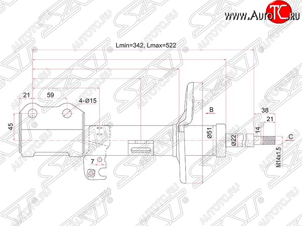 4 189 р. Левый амортизатор передний (2WD, 4WD) SAT Toyota Allion T260 седан дорестайлинг (2007-2010)  с доставкой в г. Горно‑Алтайск