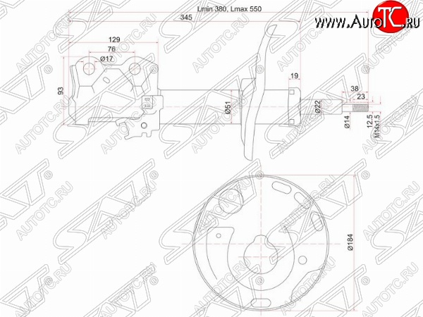 4 299 р. Левый амортизатор передний SAT Toyota Auris E150 хэтчбэк 5 дв. дорестайлинг (2006-2010)  с доставкой в г. Горно‑Алтайск