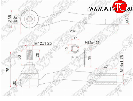 699 р. Левый наконечник рулевой тяги SAT  Toyota Avensis  T220 седан (1997-2003) дорестайлинг, рестайлинг  с доставкой в г. Горно‑Алтайск