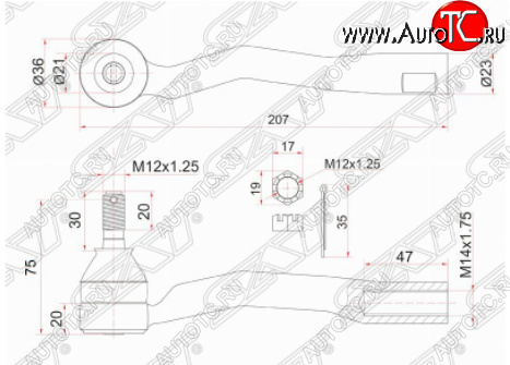 849 р. Правый наконечник рулевой тяги SAT  Toyota Avensis  T220 седан (1997-2003) дорестайлинг, рестайлинг  с доставкой в г. Горно‑Алтайск