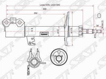 Правый амортизатор передний (2WD, 4WD) SAT Toyota (Тойота) Caldina (Калдина)  T240 (2002-2007) T240 универсал дорестайлинг, универсал рестайлинг