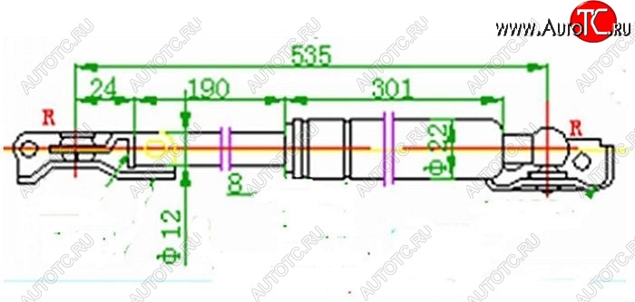 1 349 р. Правый газовый упор крышки багажника SAT  Toyota Caldina  T190 (1992-1997) дорестайлинг универсал, рестайлинг универсал  с доставкой в г. Горно‑Алтайск