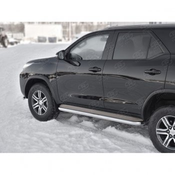 43 999 р. Порожки для ног (труба Ø63) SLITKOFF Toyota Fortuner AN160 дорестайлинг (2015-2020) (лист - нержавейка, профиль - нержавейка)  с доставкой в г. Горно‑Алтайск. Увеличить фотографию 3