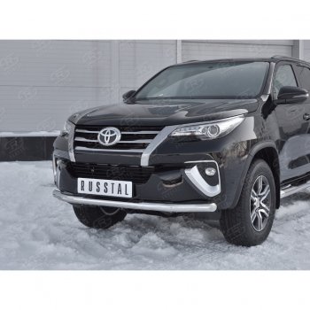 17 699 р. Защита переднего бампера (Ø63 мм, нержавейка) SLITKOFF Toyota Fortuner AN160 дорестайлинг (2015-2020)  с доставкой в г. Горно‑Алтайск. Увеличить фотографию 4