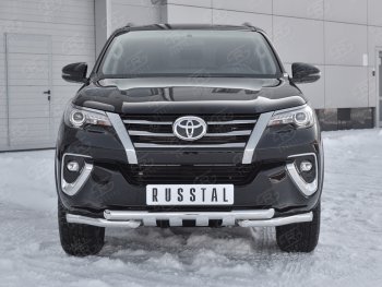 Защита переднего бампера (Ø63 мм с клыками, нержавейка) SLITKOFF Toyota Fortuner AN160 дорестайлинг (2015-2020)