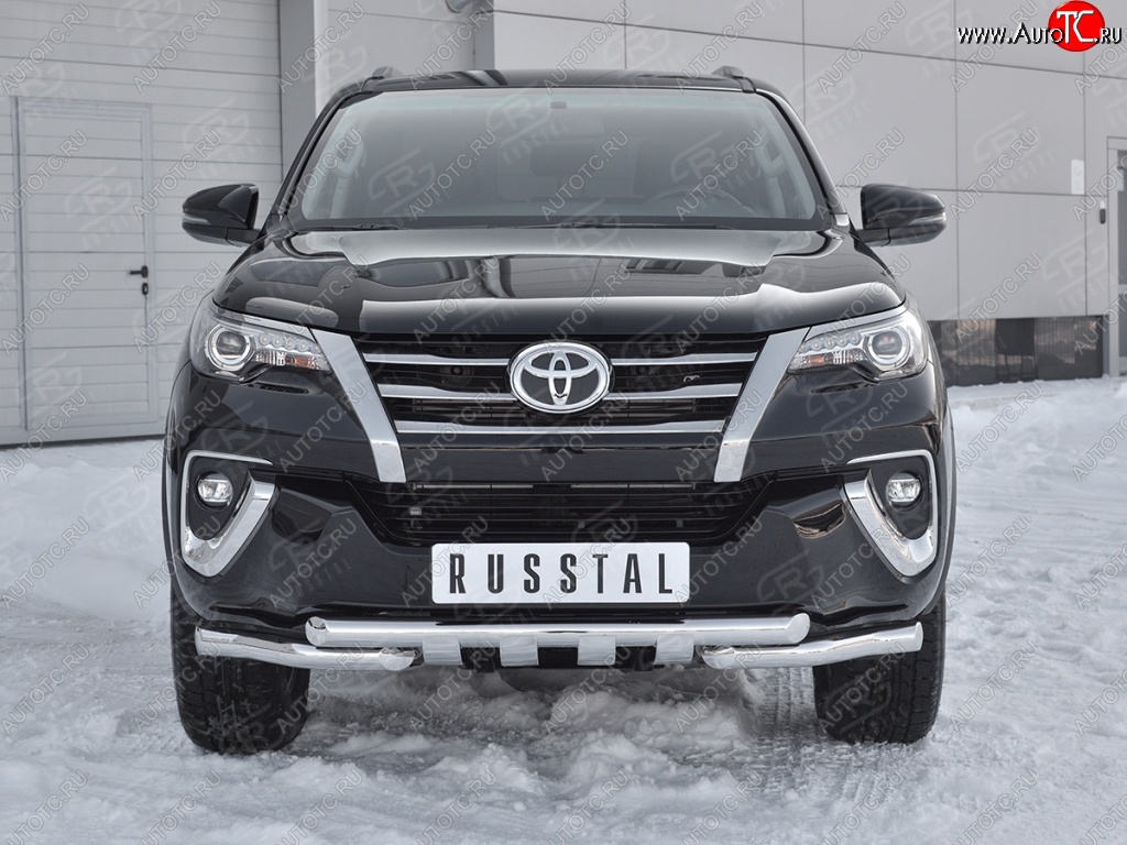 28 799 р. Защита переднего бампера (Ø63 мм с клыками, нержавейка) SLITKOFF Toyota Fortuner AN160 дорестайлинг (2015-2020)  с доставкой в г. Горно‑Алтайск