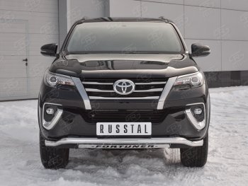 Защита переднего бампера (Ø63 мм волна с недписью, нержавейка) SLITKOFF Toyota Fortuner AN160 дорестайлинг (2015-2020)