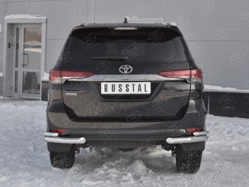 Защита заднего бампера (2 трубы Ø63 и 42 мм уголки, нержавейка) SLITKOFF Toyota Fortuner AN160 дорестайлинг (2015-2020)