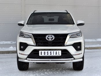 20 399 р. Защита переднего бампера (2 трубы Ø63 и 42 мм, нержавейка) SLITKOFF Toyota Fortuner AN160 рестайлинг (2020-2025)  с доставкой в г. Горно‑Алтайск. Увеличить фотографию 3