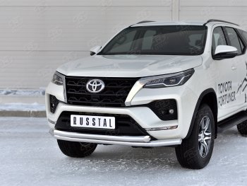 22 999 р. Защита переднего бампера (2 трубы Ø63, нержавейка) SLITKOFF Toyota Fortuner AN160 рестайлинг (2020-2025)  с доставкой в г. Горно‑Алтайск. Увеличить фотографию 2