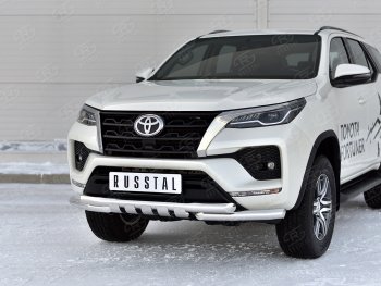 25 699 р. Защита переднего бампера (Ø63 мм с клыками, нержавейка) SLITKOFF Toyota Fortuner AN160 рестайлинг (2020-2025)  с доставкой в г. Горно‑Алтайск. Увеличить фотографию 2