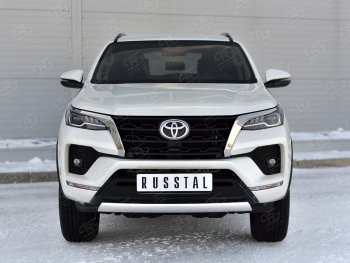 16 699 р. Защита переднего бампера (Ø75х42 мм, нержавейка) Russtal Toyota Fortuner AN160 рестайлинг (2020-2025)  с доставкой в г. Горно‑Алтайск. Увеличить фотографию 2