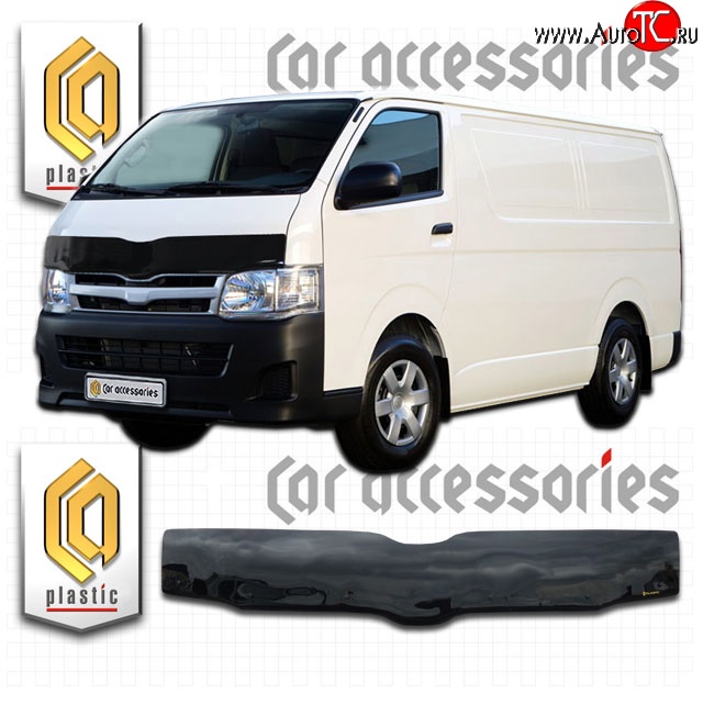 2 199 р. Дефлектор капота CA-Plastic (правый руль)  Toyota Hiace  H200 (2004-2017) минивэн (Япония) дорестайлинг , минивэн (Япония) 1-ый рестайлинг, минивэн (Япония) 2-ой рестайлинг, минивэн (Япония) 3-ий рестайлинг (Classic черный, Без надписи)  с доставкой в г. Горно‑Алтайск