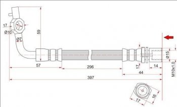 Тормозной шланг SAT (левый) Toyota (Тойота) Hiace (Хайс)  H100 (1989-2004) H100 минивэн дорестайлинг (Япония), минивэн 1-ый рестайлинг (Япония), минивэн (Япония)  2-ой рестайлинг