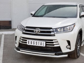 21 449 р. Защита переднего бампера (2 трубы Ø63 и 42 мм, нержавейка) SLITKOFF  Toyota Highlander  XU50 (2016-2020) рестайлинг  с доставкой в г. Горно‑Алтайск. Увеличить фотографию 2