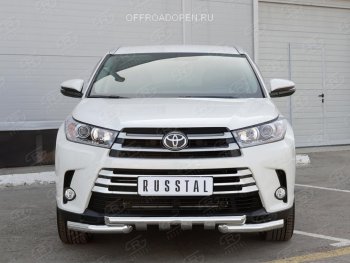 26 899 р. Защита переднего бампера (2 трубы Ø63 мм, нержавейка) SLITKOFF  Toyota Highlander  XU50 (2013-2017) дорестайлинг  с доставкой в г. Горно‑Алтайск. Увеличить фотографию 2