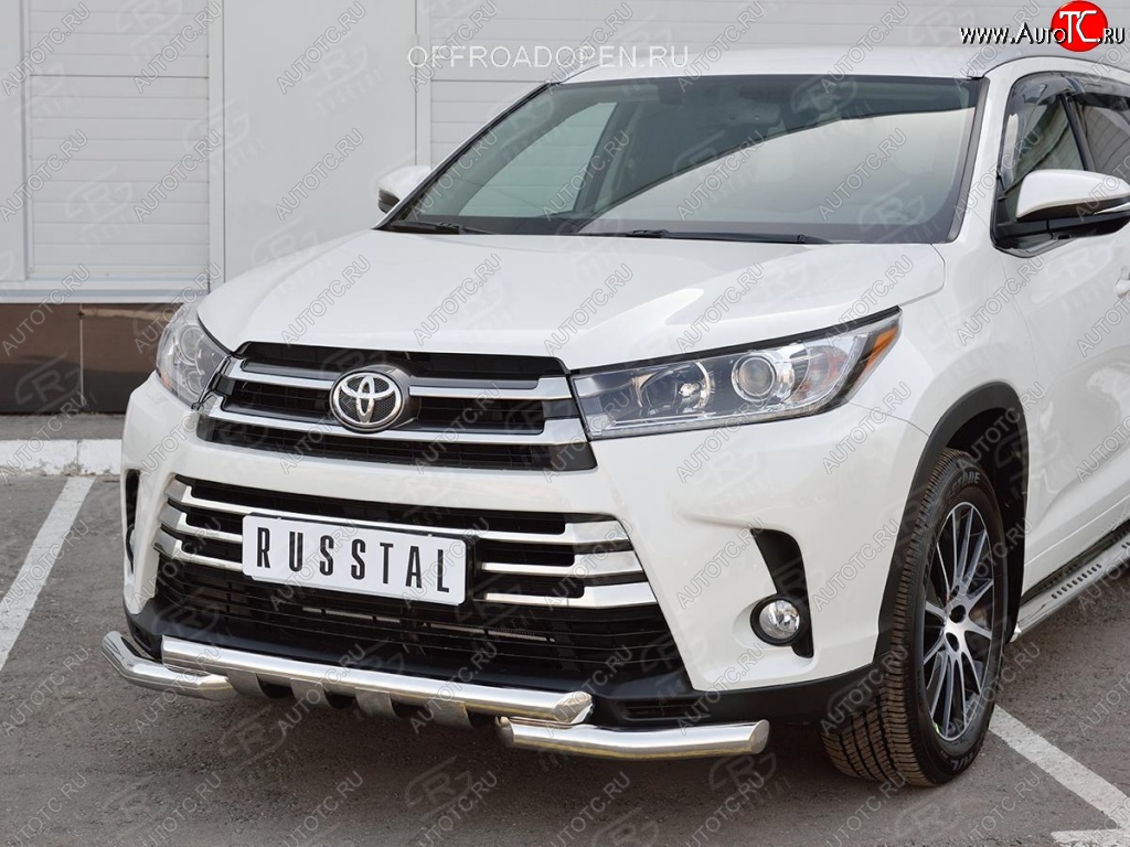 26 899 р. Защита переднего бампера (2 трубы Ø63 мм, нержавейка) SLITKOFF  Toyota Highlander  XU50 (2013-2017) дорестайлинг  с доставкой в г. Горно‑Алтайск