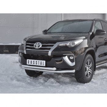 26 499 р. Защита переднего бампера (2 трубыØ63 мм, нержавейка) SLITKOFF  Toyota Highlander  XU50 (2013-2017) дорестайлинг  с доставкой в г. Горно‑Алтайск. Увеличить фотографию 2