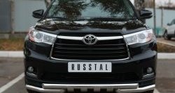 Защита переднего бампера (2 трубы Ø63 мм с зубами, нержавейка) SLITKOFF Toyota (Тойота) Highlander (Хайлэндер)  XU50 (2013-2017) XU50 дорестайлинг