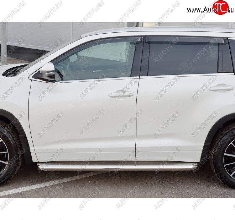 48 999 р. Порожки для ног (Ø63 мм) SLITKOFF Toyota Highlander XU50 рестайлинг (2016-2020) (лист - нержавейка, профиль - нержавейка)  с доставкой в г. Горно‑Алтайск