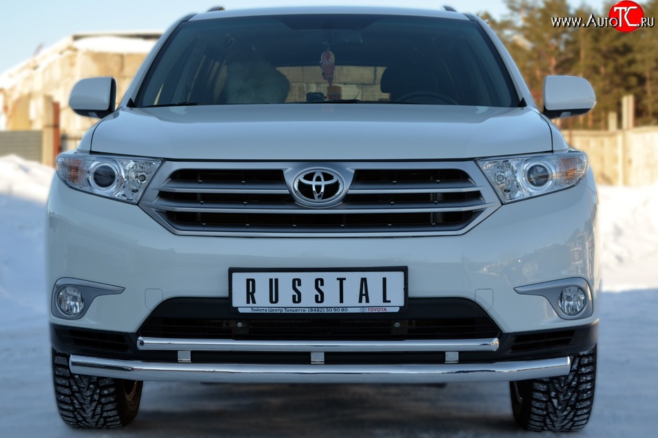 21 849 р. Защита переднего бампера (2 трубыØ63 и 42 мм, нержавейка) SLITKOFF Toyota Highlander XU40 рестайлинг (2010-2013)  с доставкой в г. Горно‑Алтайск