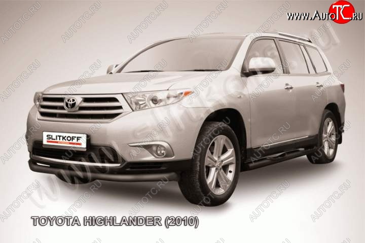 10 199 р. защита переднего бампера Slitkoff Toyota Highlander XU40 рестайлинг (2010-2013) (Цвет: серебристый)  с доставкой в г. Горно‑Алтайск