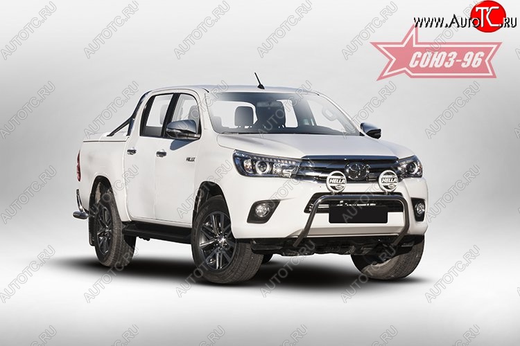 13 589 р. Защита переднего бампера под ПТФ Souz-96 (d42) Toyota Hilux AN120 дорестайлинг (2016-2020)  с доставкой в г. Горно‑Алтайск