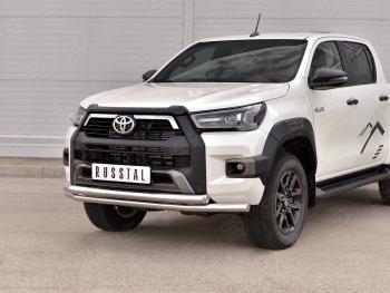 22 299 р. Защита переднего бампера (2 трубы Ø63 мм, нержавейка, BLACK ONYX) SLITKOFF  Toyota Hilux  AN120 (2020-2025) 2-ой рестайлинг  с доставкой в г. Горно‑Алтайск. Увеличить фотографию 3