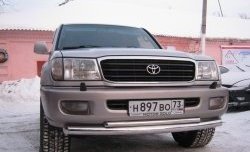 20 699 р. Защита переднего бампера (2 трубыØ76 и 42 мм, нержавейка) SLITKOFF Toyota Land Cruiser 100 дорестайлинг (1998-2002)  с доставкой в г. Горно‑Алтайск. Увеличить фотографию 1