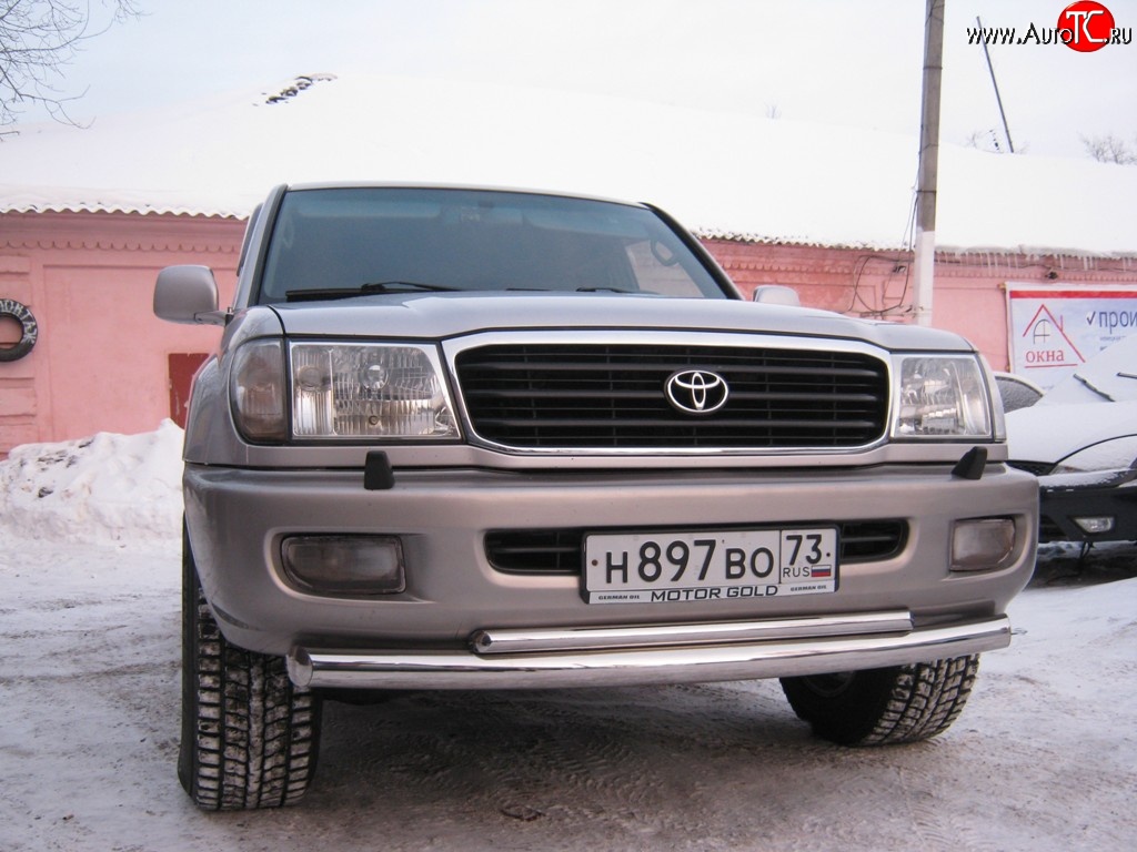 22 999 р. Защита переднего бампера (2 трубыØ76 и 42 мм, нержавейка) SLITKOFF Toyota Land Cruiser 100 1-ый рестайлинг (2002-2005)  с доставкой в г. Горно‑Алтайск