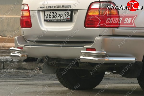 22 454 р. Защита заднего бампера из боковых уголков Souz-96( d76) Toyota Land Cruiser 100 дорестайлинг (1998-2002)  с доставкой в г. Горно‑Алтайск