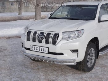 30 999 р. Защита переднего бампера (Ø63 мм c зубами Ø42, нержавейка) SLITKOFF Toyota Land Cruiser Prado J150 2-ой рестайлинг (2017-2020)  с доставкой в г. Горно‑Алтайск. Увеличить фотографию 2