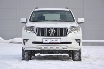 35 299 р. Защита переднего бампера на Petroil Tuning (диаметр 63 и 63) Toyota Land Cruiser Prado J150 2-ой рестайлинг (2017-2020) (Нержавеющая полированная сталь)  с доставкой в г. Горно‑Алтайск. Увеличить фотографию 1