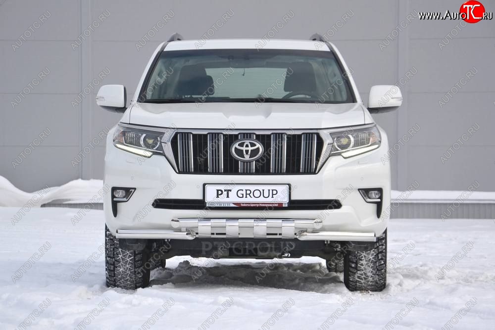 35 299 р. Защита переднего бампера на Petroil Tuning (диаметр 63 и 63) Toyota Land Cruiser Prado J150 2-ой рестайлинг (2017-2020) (Нержавеющая полированная сталь)  с доставкой в г. Горно‑Алтайск