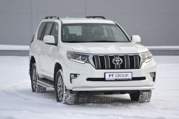 20 699 р. Защита переднего бампера одинарная из трубы d63 мм Petroil Tuning Toyota Land Cruiser Prado J150 2-ой рестайлинг (2017-2020) (Нержавеющая полированная сталь)  с доставкой в г. Горно‑Алтайск. Увеличить фотографию 1