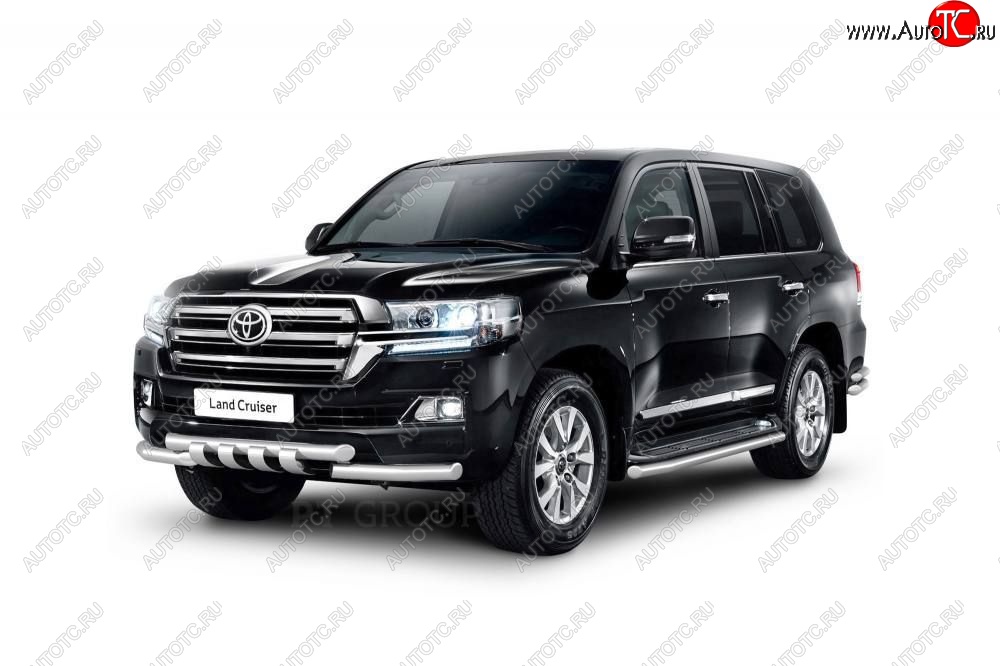 30 999 р. Защита порогов из трубы Ø63 Petroil Tuning Toyota Land Cruiser 200 2-ой рестайлинг (2015-2021) (Нержавеющая полированная сталь)  с доставкой в г. Горно‑Алтайск