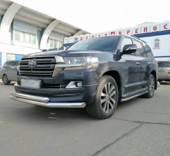 25 999 р. Защита переднего бампера (2 трубыØ76 и 63 мм, нержавейка) SLITKOFF Toyota Land Cruiser 200 2-ой рестайлинг (2015-2021)  с доставкой в г. Горно‑Алтайск. Увеличить фотографию 2