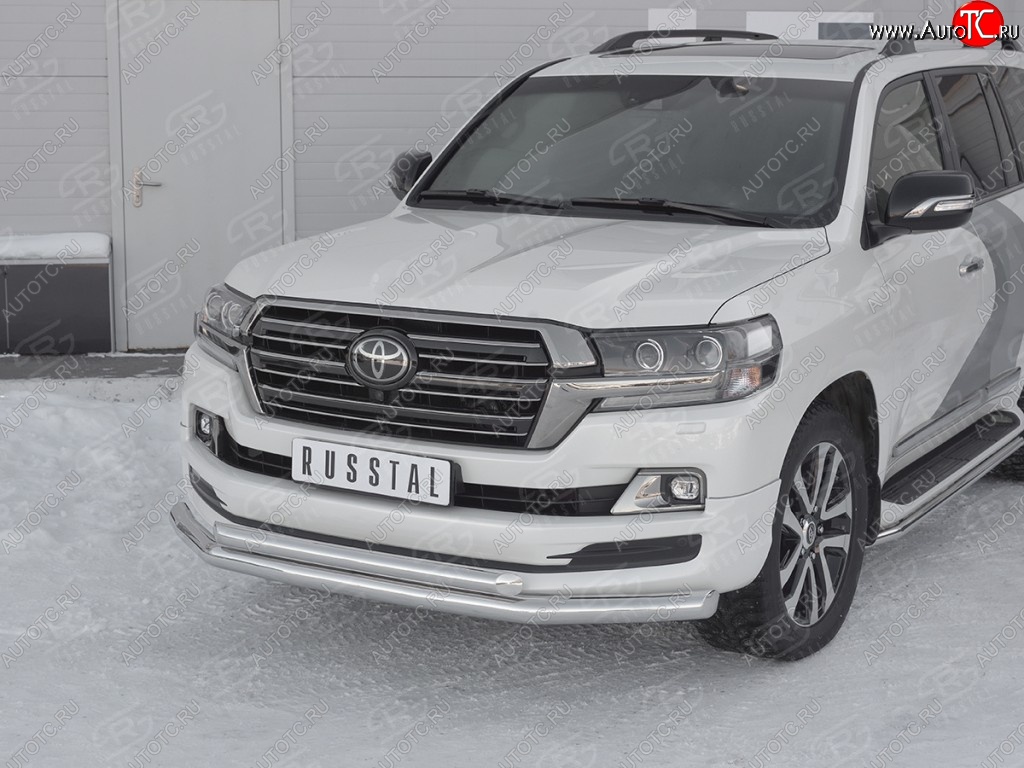 25 999 р. Защита переднего бампера (2 трубыØ76 и 63 мм, нержавейка) SLITKOFF Toyota Land Cruiser 200 2-ой рестайлинг (2015-2021)  с доставкой в г. Горно‑Алтайск