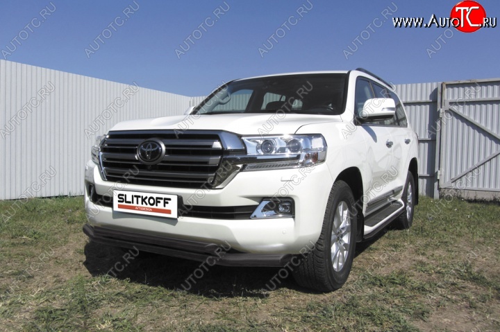 14 949 р. Защита переднего бампер Slitkoff  Toyota Land Cruiser  200 (2015-2021) 2-ой рестайлинг (Цвет: серебристый)  с доставкой в г. Горно‑Алтайск