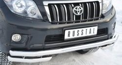 23 949 р. Защита переднего бампера (Ø63 мм с углами, нержавейка) SLITKOFF Toyota Land Cruiser Prado J150 дорестайлинг (2009-2013)  с доставкой в г. Горно‑Алтайск. Увеличить фотографию 2