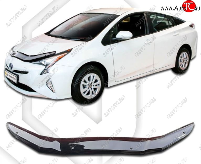 1 899 р. Дефлектор капота CA-Plastiс  Toyota Prius  XW50 (2015-2024) дорестайлинг, рестайлинг (Classic черный, Без надписи)  с доставкой в г. Горно‑Алтайск