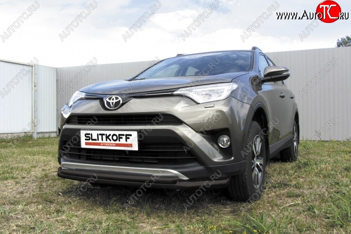 9 599 р. Защита переднего бампер Slitkoff Toyota RAV4 XA40 5 дв. рестайлинг (2015-2019) (Цвет: серебристый)  с доставкой в г. Горно‑Алтайск