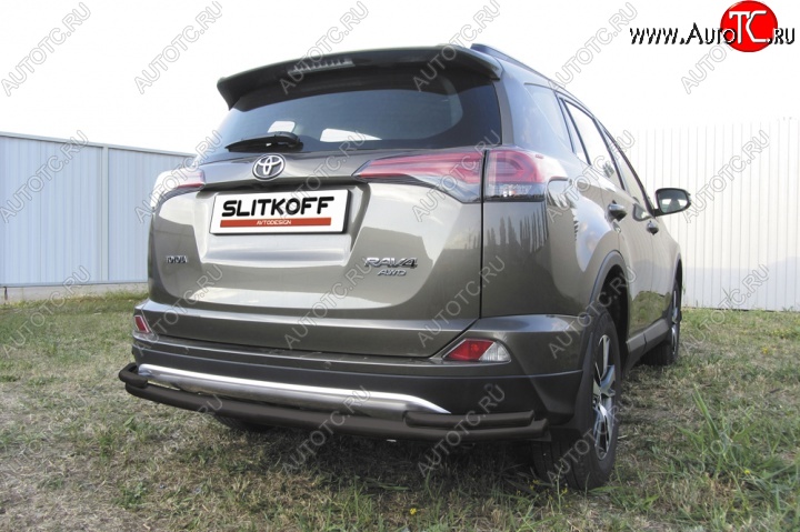 9 599 р. Защита задняя Slitkoff Toyota RAV4 XA40 5 дв. рестайлинг (2015-2019) (Цвет: серебристый)  с доставкой в г. Горно‑Алтайск