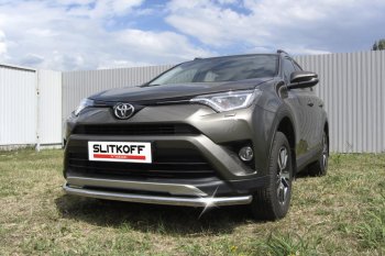 10 749 р. Защита переднего бампера Slitkoff (Ø57 мм)  Toyota RAV4  XA40 (2015-2019) 5 дв. рестайлинг (Нержавейка полированная)  с доставкой в г. Горно‑Алтайск. Увеличить фотографию 1