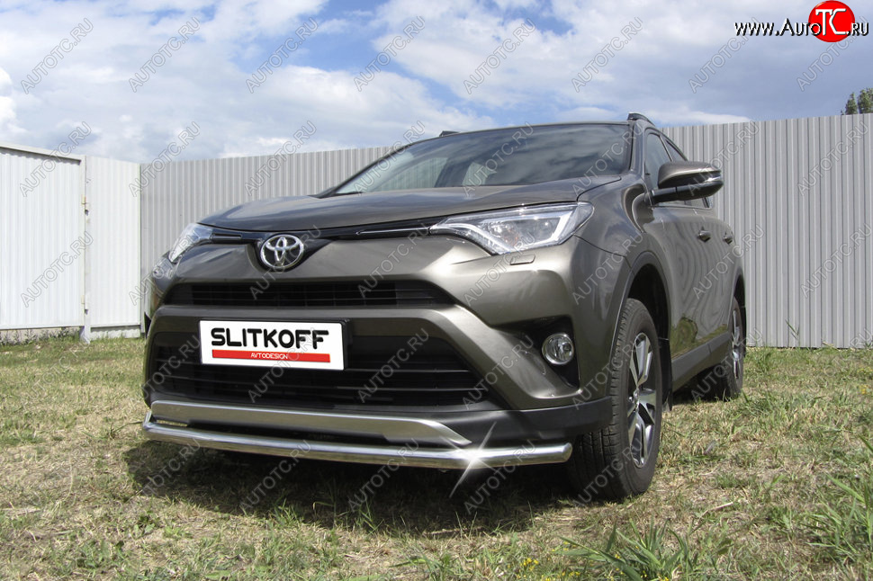 10 749 р. Защита переднего бампера Slitkoff (Ø57 мм)  Toyota RAV4  XA40 (2015-2019) 5 дв. рестайлинг (Нержавейка полированная)  с доставкой в г. Горно‑Алтайск